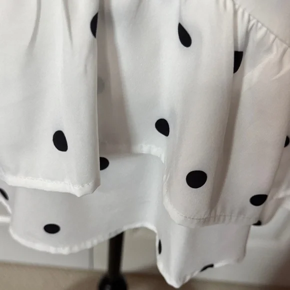 SHEIN White and Black Polka Dot Ruffle Blouse - Picture 4 of 5